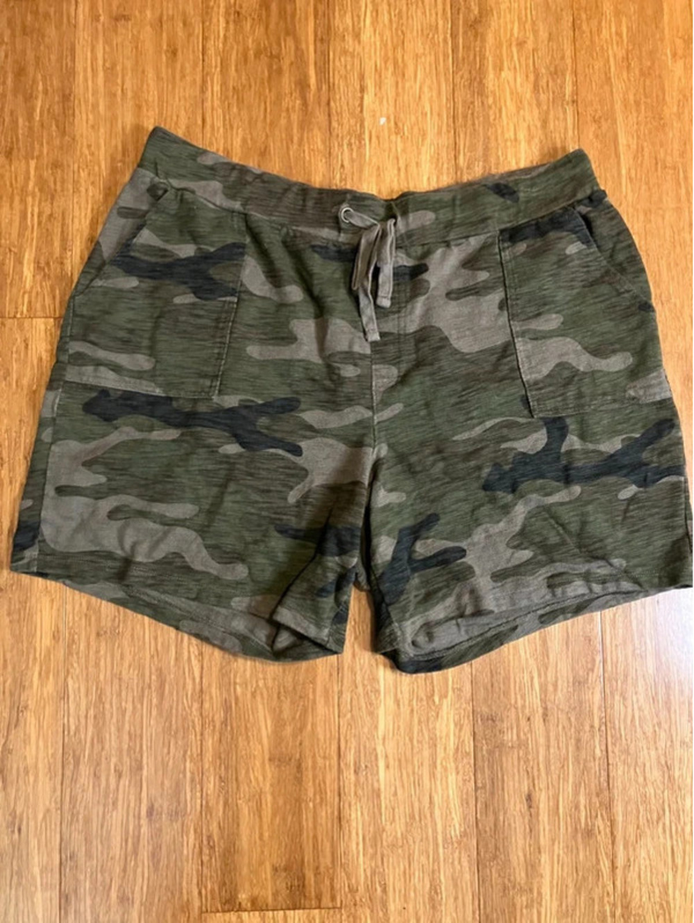 Terra & Sky Womens 0X 14W Camo Print Drawstring Lounge Shorts Cotton Slub Knit